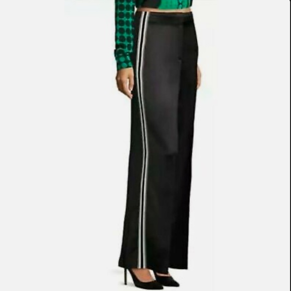 Diane Von Furstenberg Chic Black tuxedo stripe Satin Pants - Picture 1 of 11